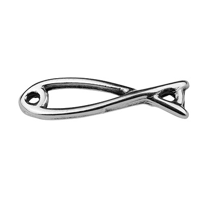Bracelet connector fish, 24 x 6 mm, silver plated 