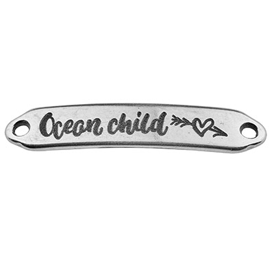 Bracelet connector with engraving "Ocean Child", 7 x 35 mm, silver-plated 
