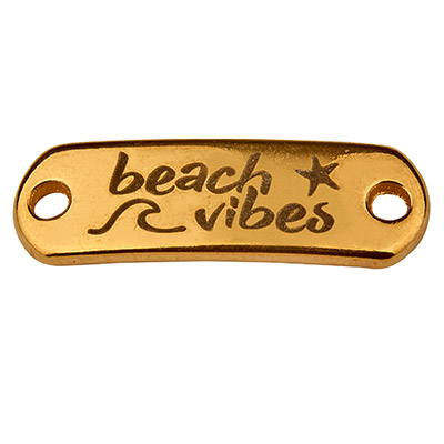 Connecteur de bracelet avec gravure "BEACH VIBES", 8 x 26 mm, doré 