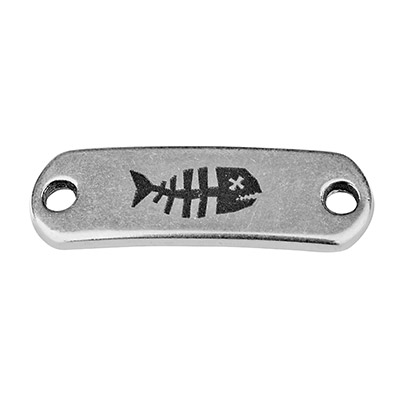 Bracelet connector with engraving "Fish", 8 x 26 mm, silver-plated 