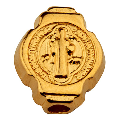 Perle métallique ronde, motif croix et Jésus, 9 x 8 mm, doré 