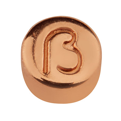 Metalen kraal, rond, letter ß, diameter 7 mm, roségoud verguld 
