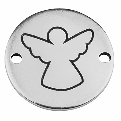 Coin bracelet connector guardian angel, 15 mm, silver-plated, motif laser engraved 