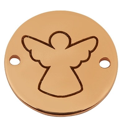 Coin bracelet connector guardian angel, 15 mm, rose gold-plated, motif laser engraved 