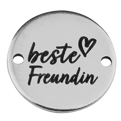 Coin Armbandverbinder "beste Freundin", 15 mm, versilbert, Motiv lasergraviert 