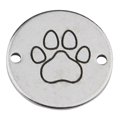 Coin bracelet connector paw, 15 mm, silver-plated, motif laser engraved 