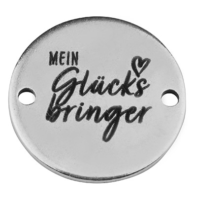 Coin Armbandverbinder "Mein Glücksbringer", 15 mm, versilbert, Motiv lasergraviert 