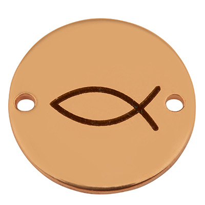 Coin connecteur de bracelet poisson, 15 mm, doré à la rose, motif gravé au laser 