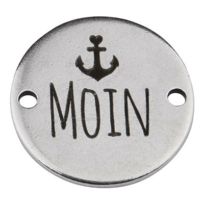 Coin connecteur de bracelet Moin, 15 mm, argenté, motif gravé au laser 