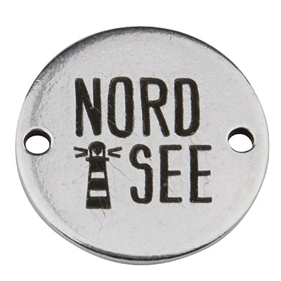 Munt armband connector Noordzee, 15 mm, verzilverd, motief lasergegraveerd 