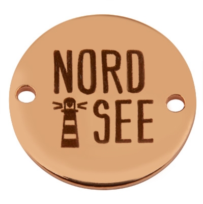 Munt armband connector Noordzee, 15 mm, rose goud verguld, motief laser gegraveerd 
