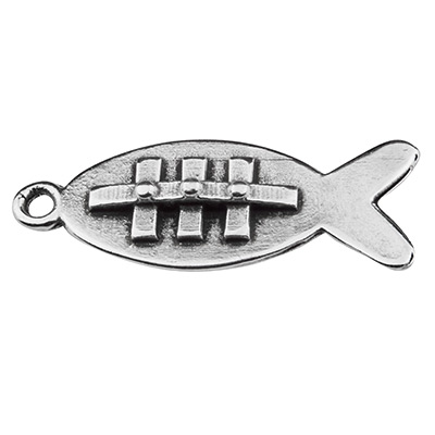 Metal pendant fish, 13.5 x 34 mm, silver-plated 