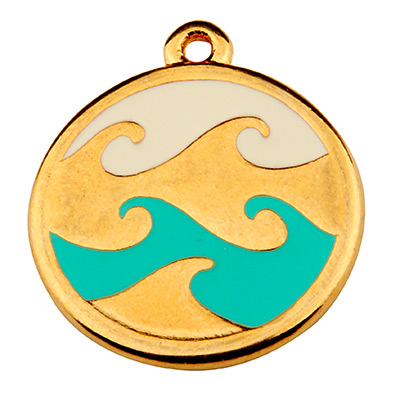 Metal pendant wave with enamel, 23 x 20 mm, gold-plated/blue 