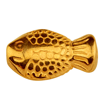 Metal bead fish, 10 x 6.5 mm, gold plated 