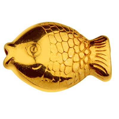 Metalen kraal vis, 11,5 x 8 mm, verguld 