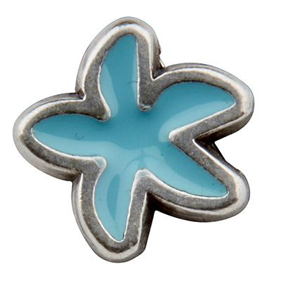 Mini slider with enamel starfish, 9 x 9.5 mm, silver-plated 