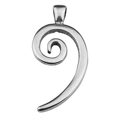 Metal pendant spiral, 53 x 24.5 mm, silver-plated 