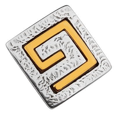 XXL metal pendant square with spiral, 47 x 47 mm, silver/gold-plated 