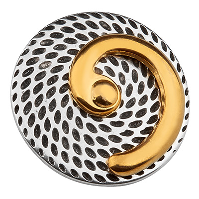 XXL metal pendant disc with spiral, 34 mm, silver/gold-plated 