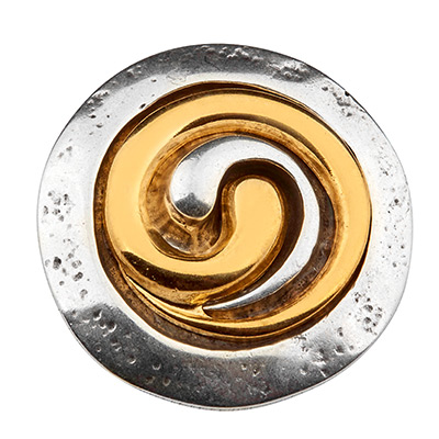 XXL metal pendant disc with spiral, 42 mm, silver/gold-plated 
