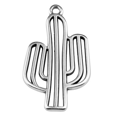Metal Pendant Cactus 19 x 33 mm silver plated 