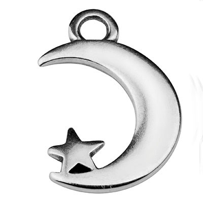 Metal pendant moon and star 17 x 11 mm silver plated 