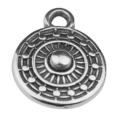 Metal pendant round ethno 11,5 x 9 mm silver plated 