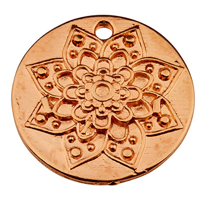 Pendentif métal rond avec fleur 22 mm doré rose 
