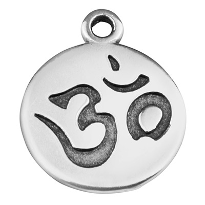 Metal Pendant Round Om Symbol 16 x 13 mm silver plated 