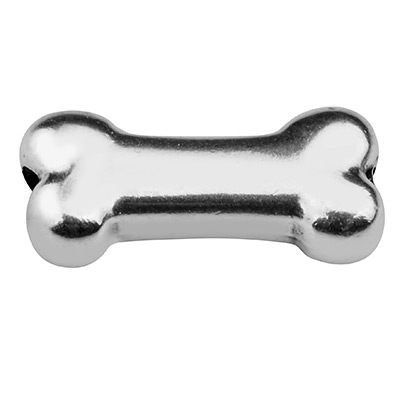 Metal bead bone 15 x 7 mm silver plated 