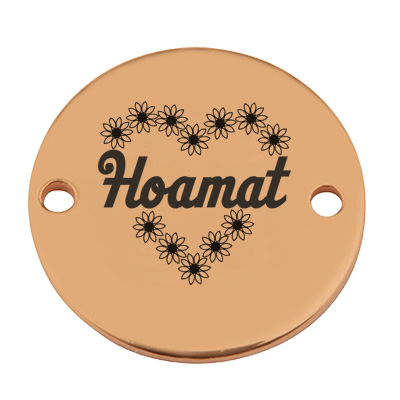 Coin connecteur de bracelet "Hoamat", 15 mm, doré, motif gravé au laser 