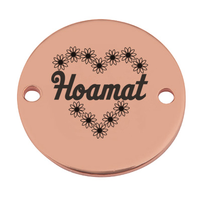 Coin bracelet connector "Hoamat", 15 mm, rose gold-plated, motif laser engraved 