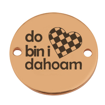Coin connecteur de bracelet "Do bin i dahoam", 15 mm, doré, motif gravé au laser 