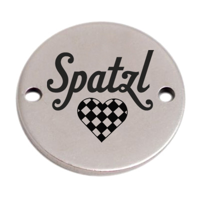 Coin bracelet connector "Spatzl", 15 mm, silver-plated, motif laser-engraved 