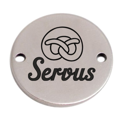 Coin connecteur de bracelet "Servus", 15 mm, argenté, motif gravé au laser 