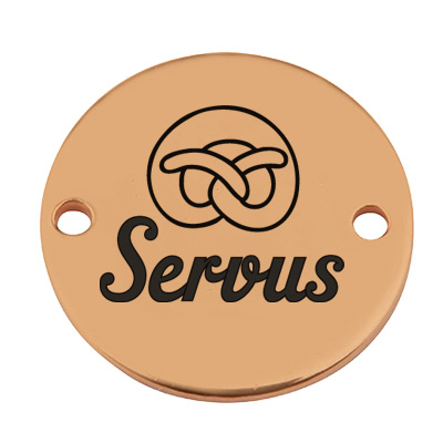 Coin connecteur de bracelet "Servus", 15 mm, doré, motif gravé au laser 