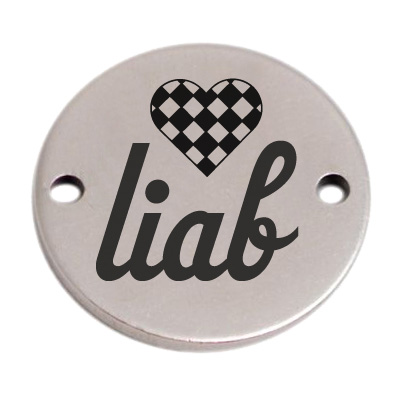 Coin bracelet connector "liab", 15 mm, silver-plated, motif laser engraved 