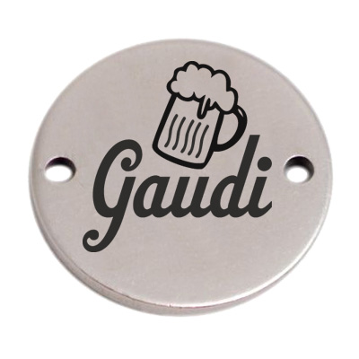 Coin bracelet connector "Gaudi", 15 mm, silver-plated, motif laser-engraved 