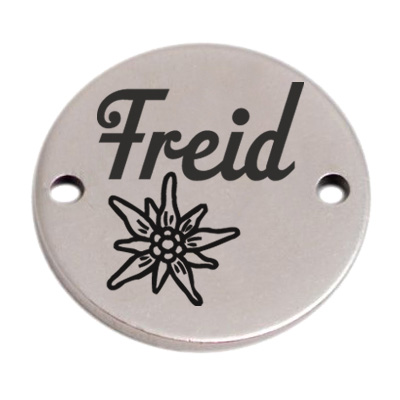 Coin bracelet connector "Freid", 15 mm, silver-plated, motif laser engraved 