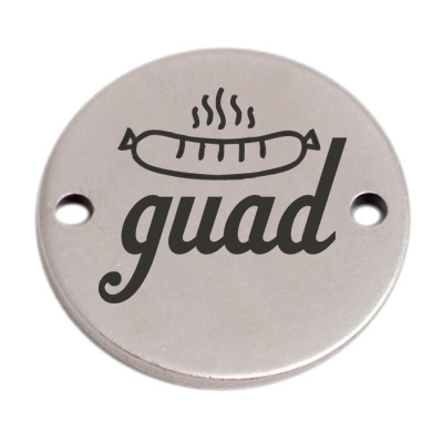 Munt armband connector "guad", 15 mm, verzilverd, motief laser gegraveerd 