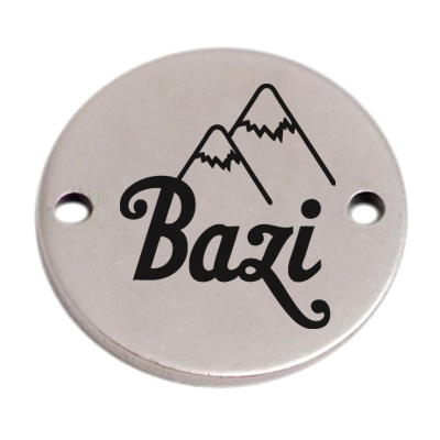 Munt armband connector "Bazi", 15 mm, verzilverd, laser-gegraveerd motief 