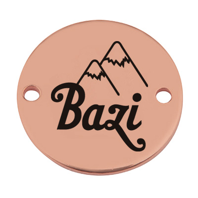 Coin bracelet connector "Bazi", 15 mm, rose gold-plated, motif laser engraved 