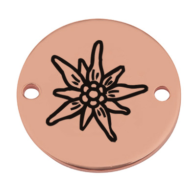 Coin connecteur de bracelet edelweiss, 15 mm, doré à la rose, motif gravé au laser 