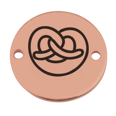 Coin connecteur de bracelet bretzel, 15 mm, doré à la rose, motif gravé au laser 