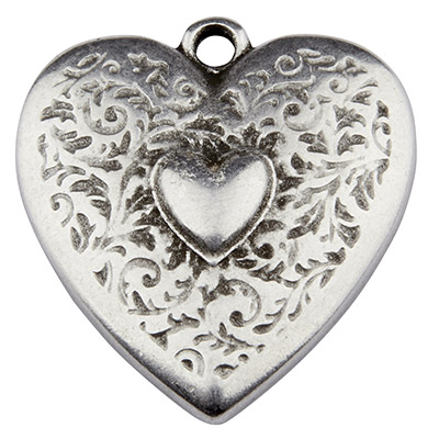 Pendentif métal coeur, 21 x 19 mm, argenté 