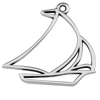 Metal pendant sailing boat, 33.5 x 34 mm, silver-plated 