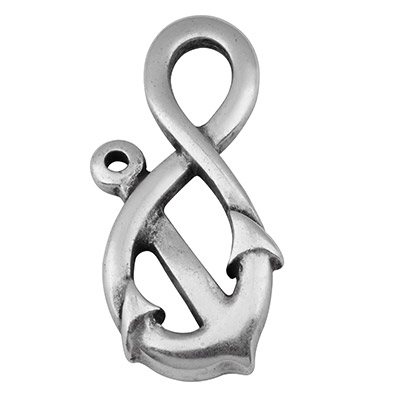 Bracelet connector anchor and infinity sign, 28 x 13 mm, silver-plated 