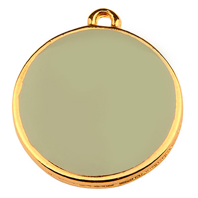 Metal pendant round, diameter 19 mm, grey enamel, gold plated 