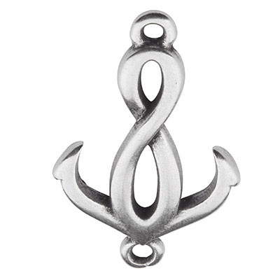 Bracelet connector anchor and infinity sign, 22.5 x 14 mm, silver-plated 