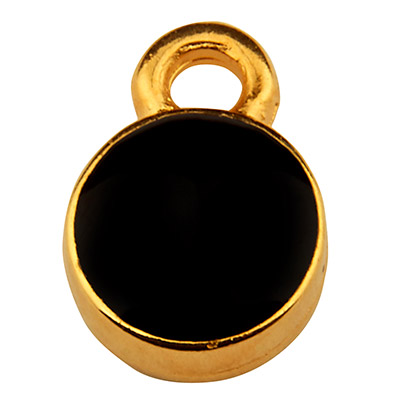 Metal pendant round, 9 x 6.5 mm, black enamel, gold-plated 